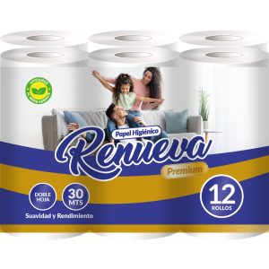 Papel Higiénico 12 Rollos Doble Hoja 30Mts | Renueva