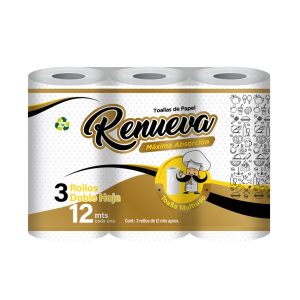 Toalla de Papel 3 Rollos doble hoja 12m | Renueva